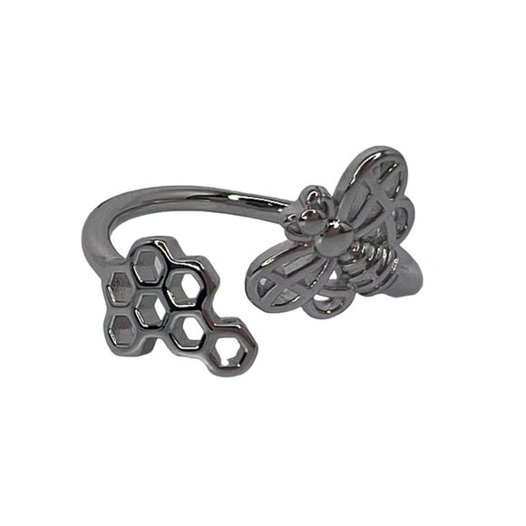 Bee and Honeycomb Hive Adjustable Silver Color Ring Jewelry One Size - Picture 1 of 5